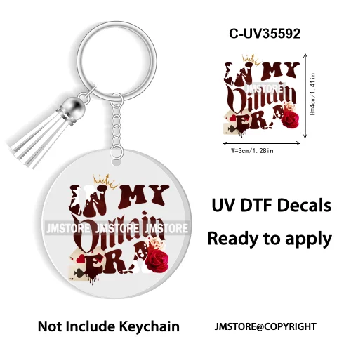 Cartoon Princess In My Villains Era UV DTF Decal Round Keychain Ready To Apply WaterProof Transfer Stickers For Circle Keychain