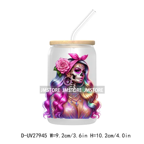 Rainbow Diamond Glamor Latina Skeleton UV DTF Transfer Stickers Decals For Libbey Cold Cups Mugs Tumbler Chicana Latina Woman