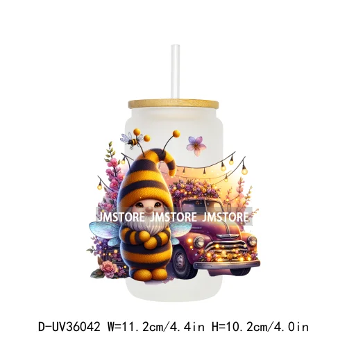 Honey Spring Bee Gnome Floral UV Sticker Decals For Libbey Cold Cups Mugs Tumbler Transfer Sticker Waterproof High Quality Label