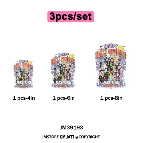 Funny Halloween Spooky Vibes Cartoon Characters Pumpkin Iron on DTF Washable Transfers Stickers Ready to Press for T-shirts Bags
