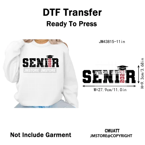2026 Varsity Graduate Season College Senior Year Bow Iron on Washable DTF Heat Transfers Stickers Ready to Press for Sweatshirts