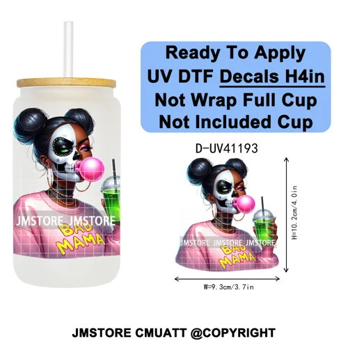 Bad Mama Killers Mom Halloween UV DTF Decals Ready To Apply Waterproof Transfer Stickers DIY Crafts For 16OZ Libbey Glass Can