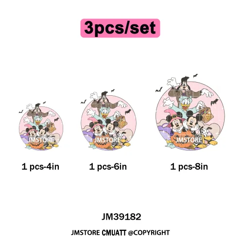Spooky Season Pumpkin Trick or Treat Cartoon Halloween Iron on DTF Washable Heat Transfers Stickers Ready to Press for Clothing