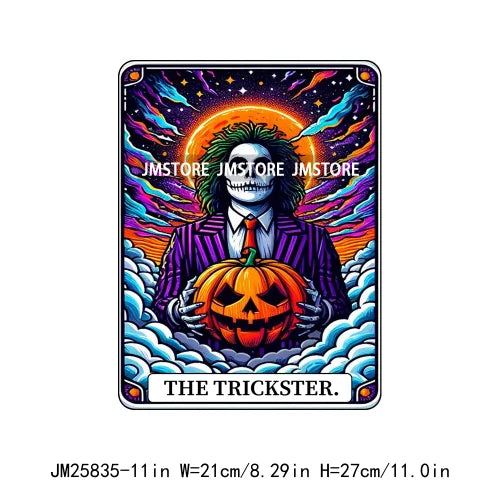 New Halloween Trickster Killer Scary Characters Tarot Cards Thermal Logos DTF Iron On Heat Press Transfers Stickers For Clothes