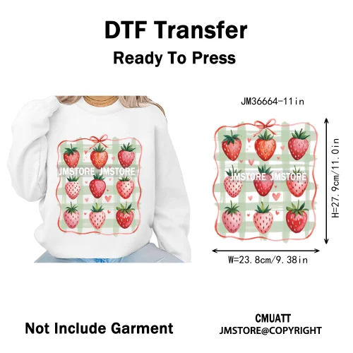 Boho Coquette Floral Strawberry Festival Vibes Summer Fruit Iron on DTF Thermal Transfer Sticker Ready to Press for Clothes Bags