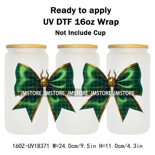 Preppy Christmas Movie Killer Cartoon Bow 16OZ UV DTF Cup Wraps Ready To Apply Waterproof Transfer Stickers For Libbey Glass Can