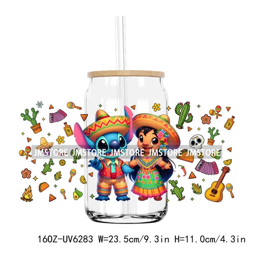 Cartoon Princess Cinco De Mayo Mexican UV DTF Sticker For 16OZ Libbey Glass Cup Can Wrap Transfer Stickers Custom Label DIY Logo