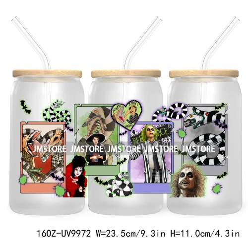 Friends Horror Characters 16OZ UV Cup Wrap DTF Transfer Stickers For Libbey Glass Can Cups Tumbler Happy Horror Movie Killers