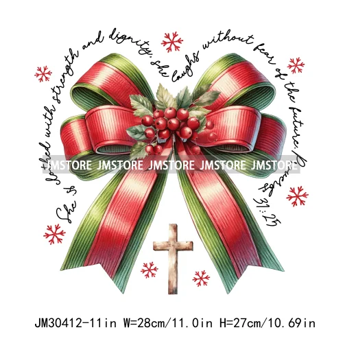 Coquette Bow Girly Christmas Merry White Holidays Santa Christian Xmas Iron On DTF Transfers Sticker Ready To Press For Clothing