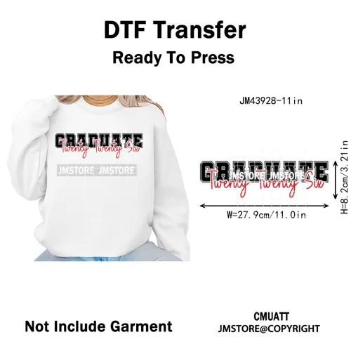 College Mega Senior 2K26 Coquette Class of 2026 Iron on Washable DTF Heat Transfers Stickers Ready to Press for Textiles Bags