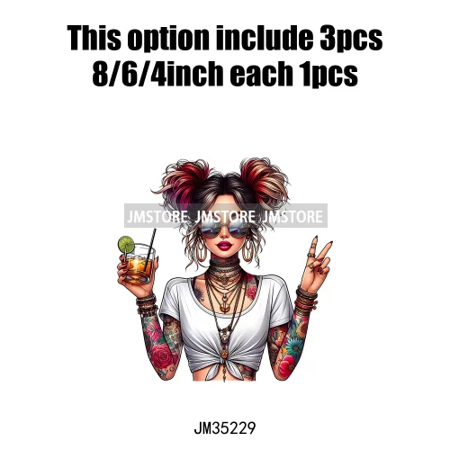 Cool Sarcasm Edgy Tattoo Idgaf Girl Iced Coffee Rebellious Women Iron on DTF Transfers Stickers Ready to Press for Clothing Bags