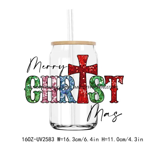 Western Christmas Highland Cow 16OZ UV DTF Cup Wrap Transfers Stickers Custom Labels DIY Waterproof Logo For Libbey Glass Can