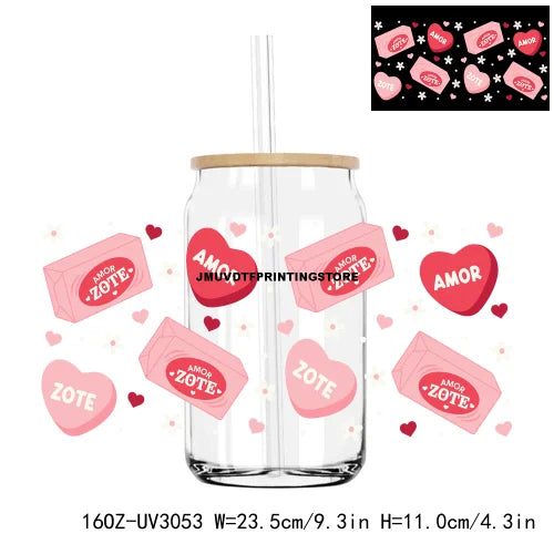 De La Rosa Concha Valentine's Day Cafecito Y Chisme UV DTF Sticker For 16OZ Libbey Glass Cup Can Wrap Custom Transfer Sticker