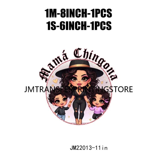 DIY Latina Mama Chingona Chicana Mom Kids Chibi Style Mother's Day Iron On DTF Transfer Stickers Ready To Press For Clothing