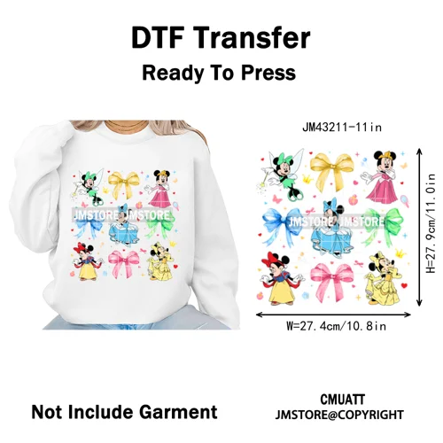 Trendy Girls Mirror Coquette Cartoon Friends Character Trip Holiday Iron on DTF Transfer Stickers Ready to Press for Sweatshirts