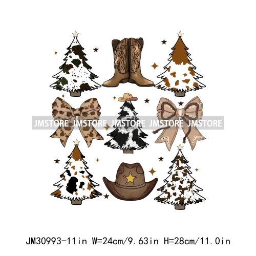 Howdy Christmas Cheer Vibes Coquette Western Country Cowgirl Boots Iron On DTF Transfer Stickers Ready To Press For Clothes Bags