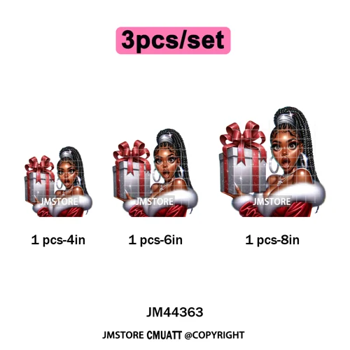 Funny Xmas Afro Glam Girly Gifts Holly Christmas Light Iron on Washable DTF Heat Transfers Stickers Ready to Press for Clothes