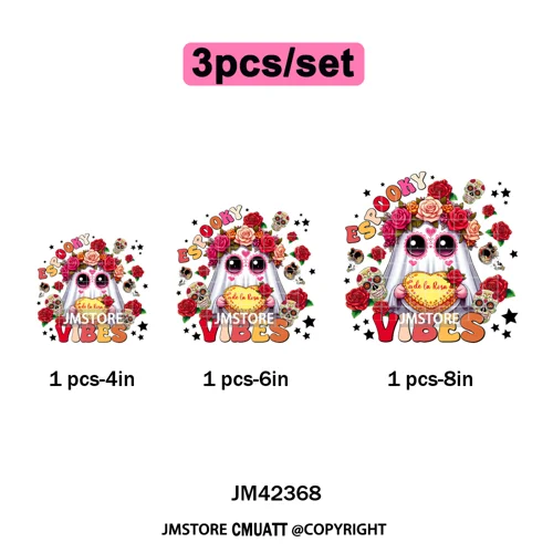 Coquette Halloween Spooky Espantan Latina Mexican Conchas Ghost Iron on DTF Washable Transfer Sticker Ready to Press for Hoodies