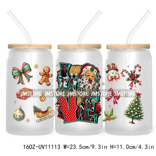 Just A Girl Who Loves Christmas UV DTF Cup Wrap For Libbey Glass Can Transfer Stickers Waterproof Custom Labels Tis The Season