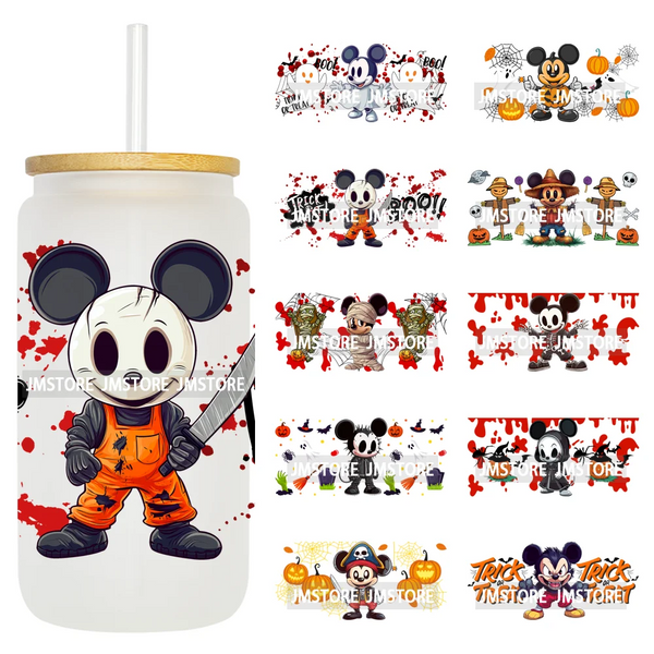 Cartoon Mouse Halloween Trick Or Treat UV DTF Stickers Ready To Transfer Cup Wrap Custom Prints For Libbey Can Glass Tumbler Mug