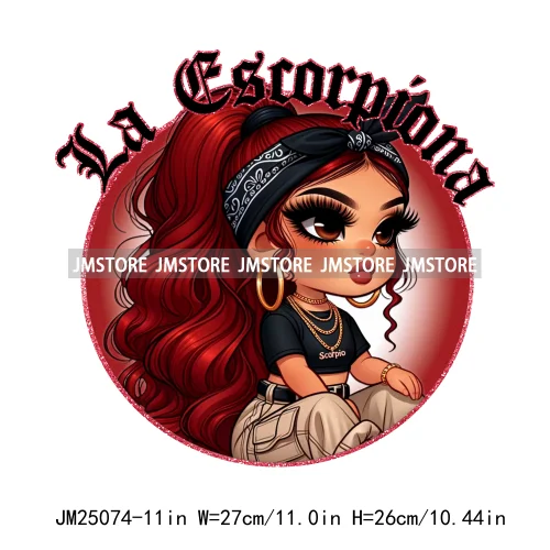 New Washable Chicana Chola Chibi Latina Spanish Zodiac Cute Girls DTF Iron On Transfers Stickers Ready To Press For Clothing