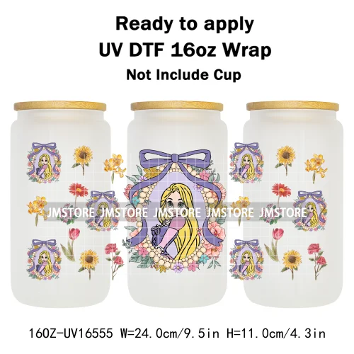Magical Mirror Princess Coquette Bow 16OZ UV DTF Cup Wraps Ready To Apply Waterproof Transfer Stickers For Libbey Glass Can Mugs