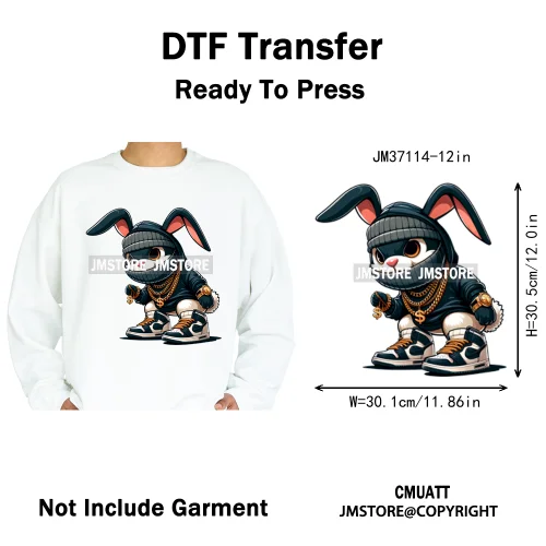 12in Cartoon Graffiti Streetwear Tiger Bunny Animal King Hip Hop Poster Iron on DTF Transfer Stickers Ready to Press for Hoodies