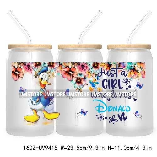 Just A Girl Who Loves Cartoon Princess 16OZ UV Cup Wrap DTF Transfer Stickers For Libbey Glass Can Cups Tumbler Waterproof Label