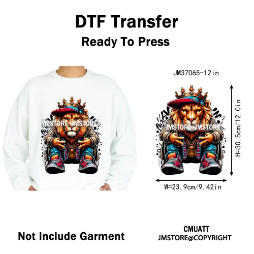 12in Urban Gangster Rich Money Lion Beats Shark Vibes Iron on DTF Thermal Transfers Stickers Ready to Press for T-shirts Bags