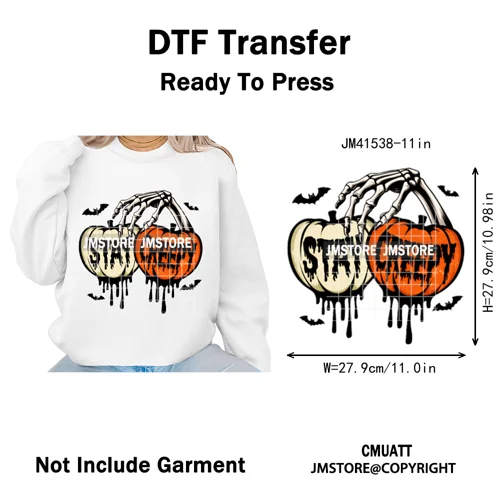 Pumpkin Leopard Spooky Ghost Moo Boo Cow Pet Halloween Bow Iron on DTF Washable Transfers Stickers Ready to Press for T-shirts
