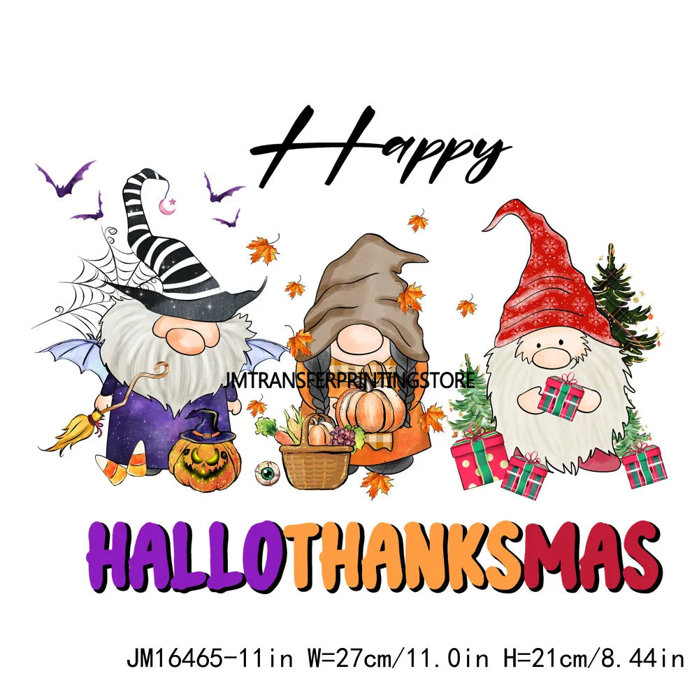 Eat Drink And Be Thankful Hallothanksmas Decals Santa Gnome Coffee Cup Animal Pumpkin Iron On DTF Transfer Sticker For Clothing