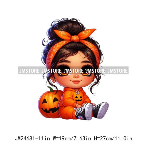 Funny Headband Hispanic Cute Latina Baby Girls Halloween Pumpkin Designs Iron On DTF Heat Press Transfer Stickers For Shirt Bags