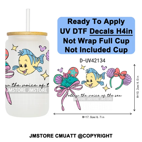 Cartoon Mouse Head Princess Family Vacation UV DTF Decals Ready To Apply Waterproof Transfer Stickers For 16OZ Libbey Glass Can
