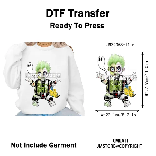 Spooky Scary Vibes Cartoon Halloween Ghost Designs Iron on DTF Washable Heat Transfers Stickers Ready to Press for Textile Bags