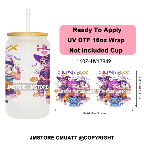 Kpop Movie Demon Hunters Boo Halloween Pumpkin Party 16OZ UV DTF Cup Wraps Ready To Apply Transfer Stickers For Libbey Glass Can
