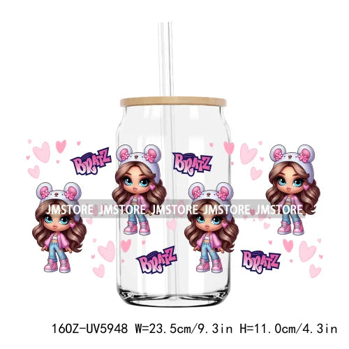 Latina Culture Cartoon Girls 16OZ UV DTF Cup Wrap Transfers Stickers Custom Labels Durable Waterproof Logo For Libbey Glass Can