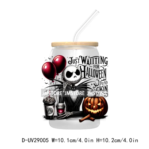 Just Waiting For Halloween UV DTF Transfer Stickers Decals For Libbey Cold Cups Mugs Tumbler Waterproof Craft Horror Killers Bow