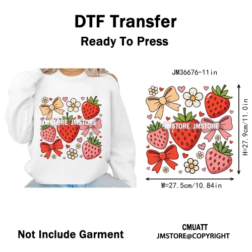 Boho Coquette Floral Strawberry Festival Vibes Summer Fruit Iron on DTF Thermal Transfer Sticker Ready to Press for Clothes Bags