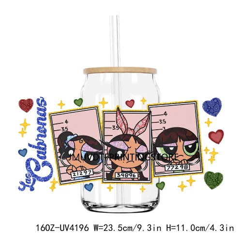 Cartoon Valentines Couple Love 16OZ UV DTF Cup Wrap Transfers Stickers Custom Labels DIY Waterproof Logo For Libbey Glass Can