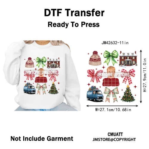 Retro Coquette Bows Holiday Christmas Movie Cartoon Kids Lover Iron on DTF Washable Transfer Stickers Ready to Press for Garment