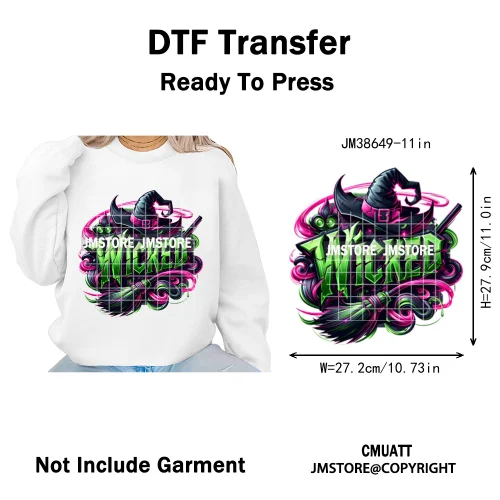 Witch Changed For Good Faux Glitter Pink and Green Movie Iron on DTF Washable Transfers Stickers Ready to Press for Clothes Bags