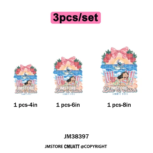 Cute Summer Holiday Life Palm Beach Vibes Cartoon Characters Coquette Iron on DTF Transfers Stickers Ready to Press for Clothing
