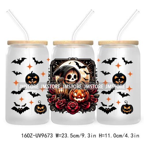 Halloween Spooky Bat Cartoon Character 16OZ UV DTF Cup Wrap Transfer Stickers Custom Labels Waterproof Logo For Libbey Glass Can