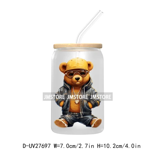 Colorful Urban Streetwear Bear UV DTF Transfer Stickers Decals For Libbey Cold Cups Mugs Tumbler Waterproof Logo Hip Hop Animals