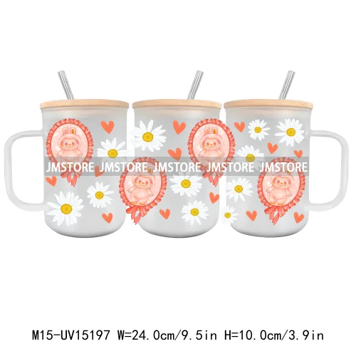 Cartoon Mirror Coquette 15OZ Glass Mug UV DTF Cup Wrap Ready To Apply Waterproof High Quality Custom Prints For Mugs Cup Tumbler