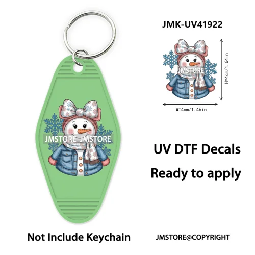 Holly Jolly Christmas Patchwork Santa UV DTF Motel Keychain Decal Ready To Ship Durable Transfer Stickers For Hotel Keychain
