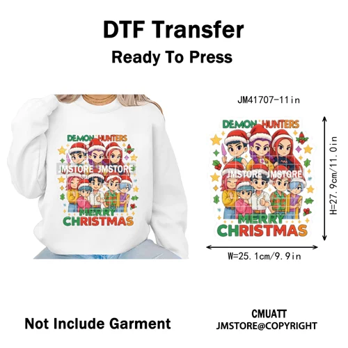 Holly Stars Gifts Happy Kpop Christmas Vibes Winter Holiday Iron on DTF Washable Transfers Stickers Ready to Press for Hoodies