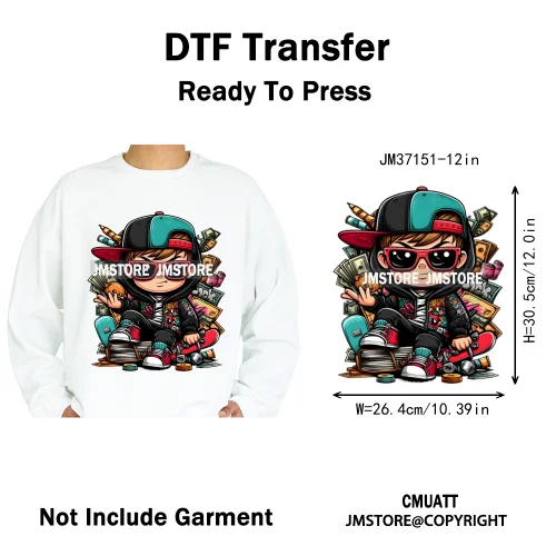 12in Colorful Gangster Urban Hip Hop Music Panda Dog Animal Lover Iron on DTF Heat Transfer Stickers Ready to Press for Clothing