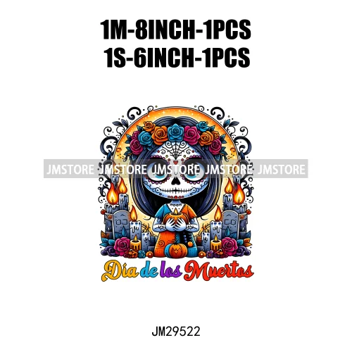 Dia De Los Muertos Mexicao Concha Ghost Cartoon Hispanic Halloween Iron On DTF Transfers Stickers Ready To Press For Clothing