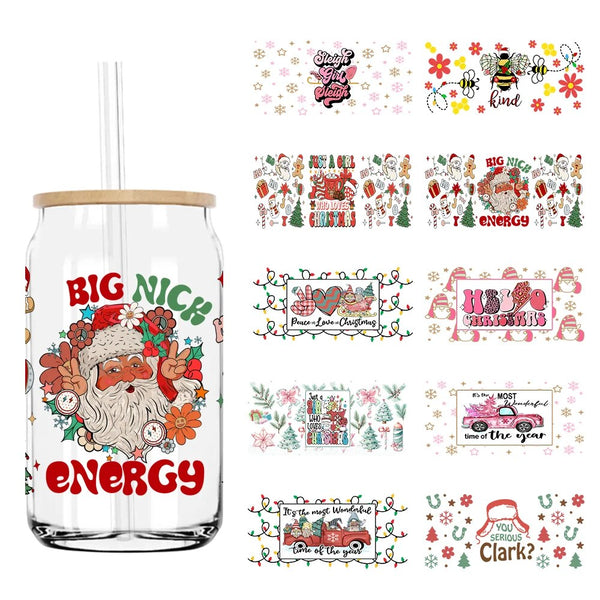 Big Nick Energy Santa 16OZ UV DTF Cup Wrap Transfers Stickers Custom Labels DIY Durable Waterproof Logo For Libbey Glass Can